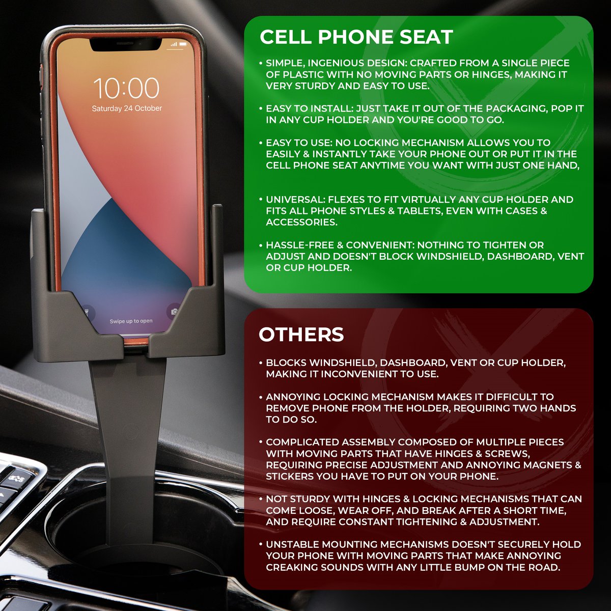 Resolve Your Road Woes with the Open Call, Cell Phone Seat — the perfect hands-free solution to keep your focus on the road . . .#safetyfirst #eyesontheroad #drivesafe #driveresponsibly #NoTextingWhileDriving #StaySafe #EyesOnTheRoad #DontTextAndDrive #RoadSafety #FocusOnTheRoad