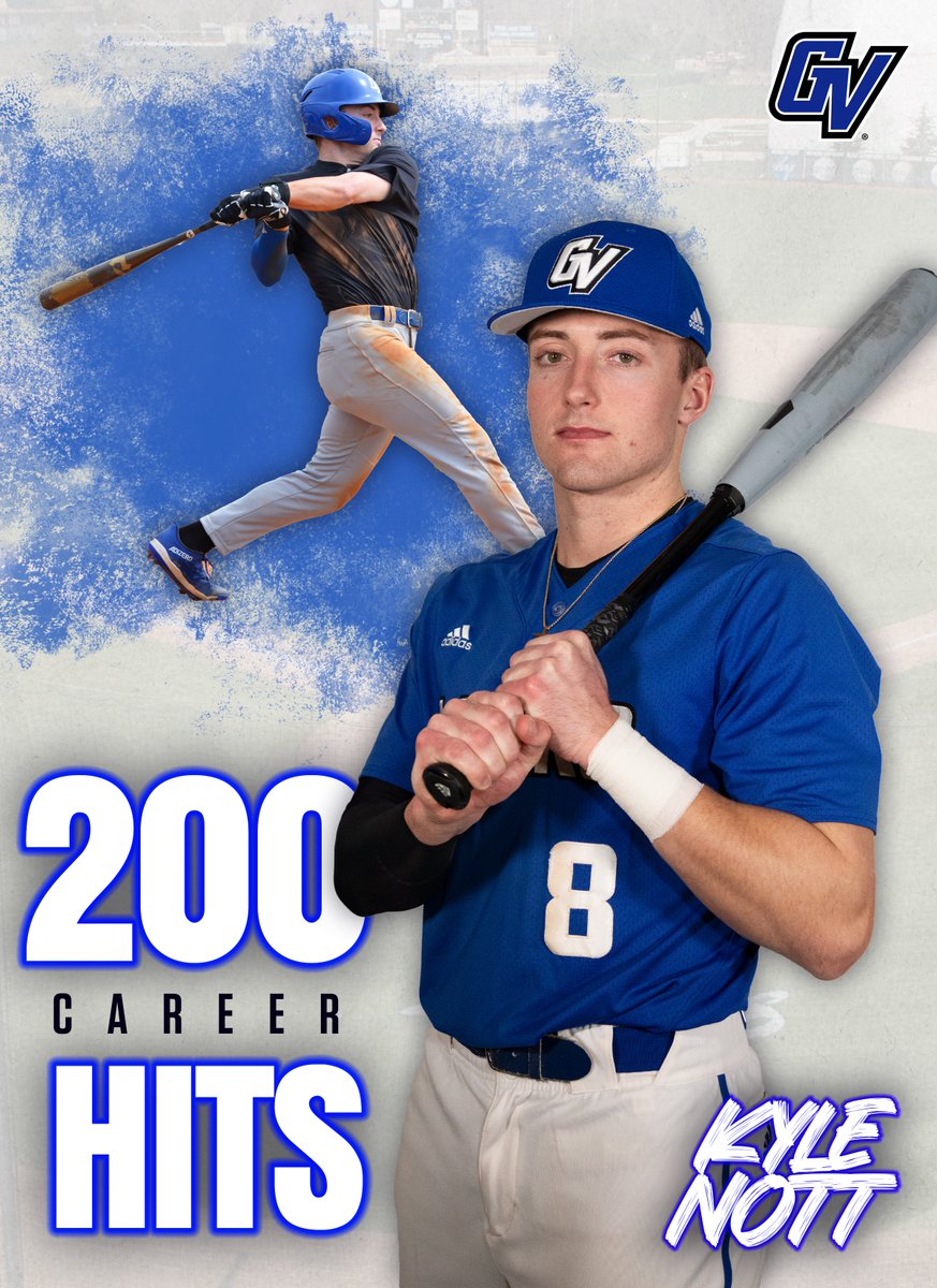Grand Valley State senior Kyle Nott collected his 200th career hit tonight. He ranks 11th all-time in career hits for GVSU. #AnchorUp