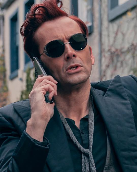 David Tennant Photo Of The Day - to celebrate David being nominated for an award for his role in Good Omens at this month’s BAFTAs, every day this month we’ll be sharing a photo from the show 🔥🐍📕