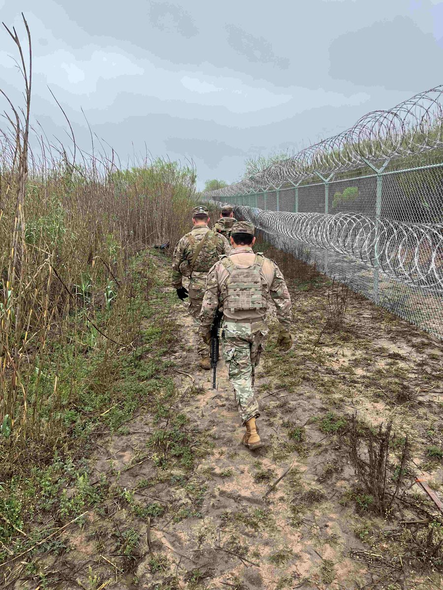 National Guard soldiers patrol as part of brush operations to secure the border preventing, deterring and interdicting transnational criminal activity, illegal immigration and human trafficking between ports of entry. #OperationLoneStar