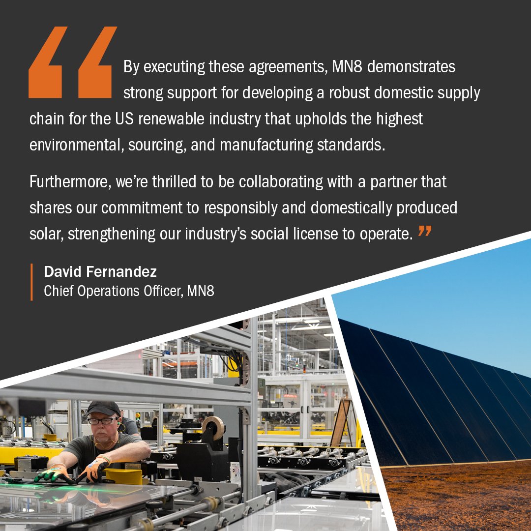 @FirstSolar announced today that MN8 Energy has placed orders for 457MW of advanced thin film solar modules, including 170MW of #Series6Plus bifacial modules & 287MW of #Series7 modules. The modules will power projects in the NE and southern US. 🌞 bit.ly/3UFwbr7
