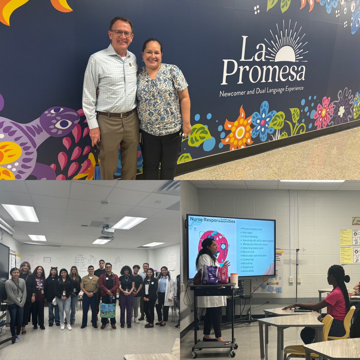 Today students @LaPromesa_AISD got to learn about different careers they could choose. I was happy to have my mentor @leadlearnerRS talk to students about education.