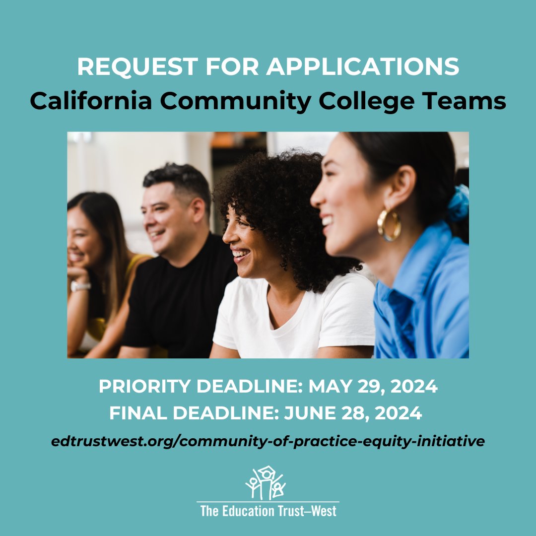 📣 Exciting opportunity alert! Join @EdTrustWest's Community of Practice focused on Equitable Course Placement & Completion for staff at CA community colleges. Ideal for teams passionate about #EducationalEquity and #RacialJustice. 📅 Apply by June 28! west.edtrust.org/community-of-p…