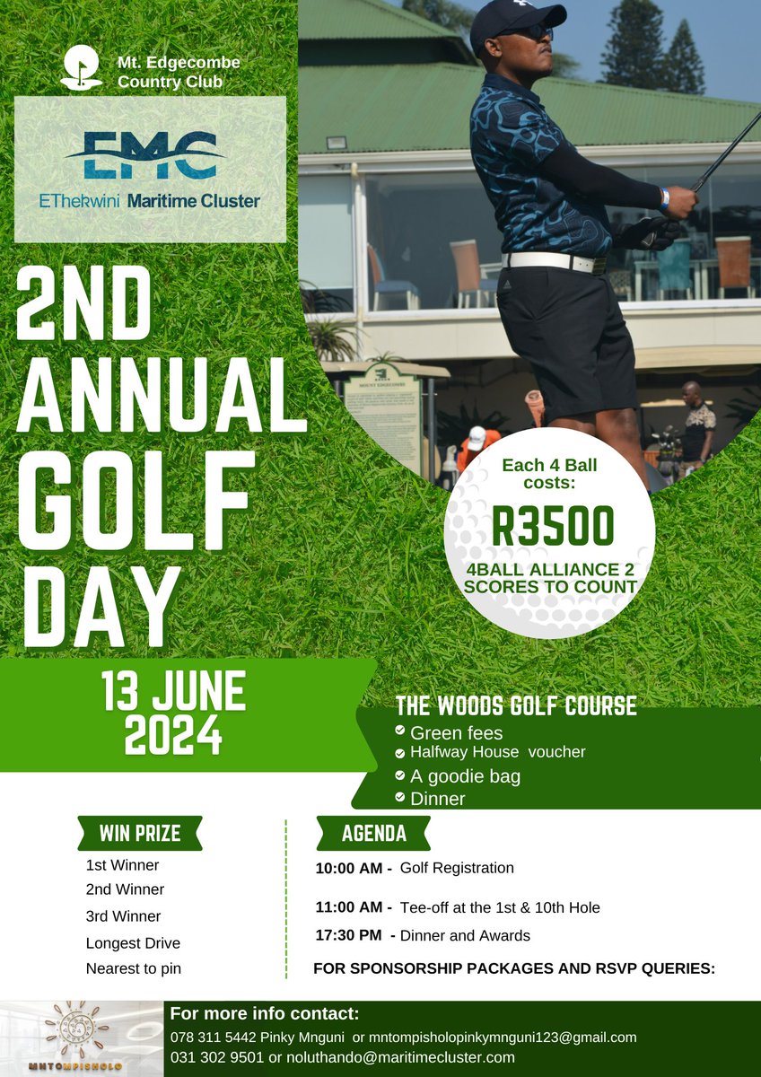Join us for our 2nd annual Golf Day at Mount Edgecombe Country Club on June 13, 2024. Whether you're a golf enthusiast or curious about our cluster's work, this event is for you! Sponsorship opportunities available. Let's tee off for a day of fun and networking! ⛳ #EMC #golfday