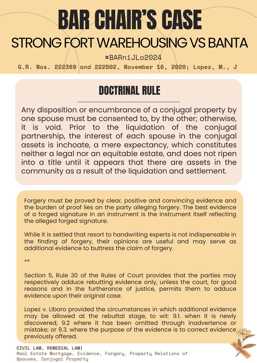 Strongfort Warehousing vs Banta;
GR No. 22369 and 222502;
November 16, 2020; Lopez, M., J