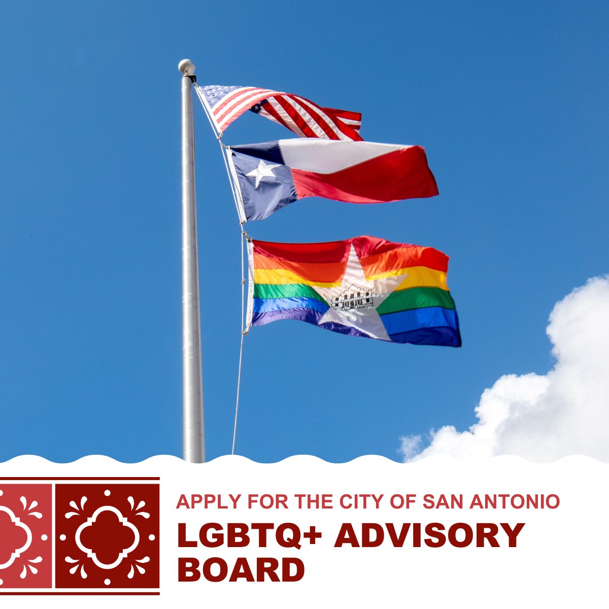 If you're ready to shape a more inclusive San Antonio, applications to join the LGBTQ+ Advisory Board are open. 

The Board was created to guide initiatives that enhance the quality of life for all members of the LGBTQIA+ community. 

Apply now at: bit.ly/44kwjzD