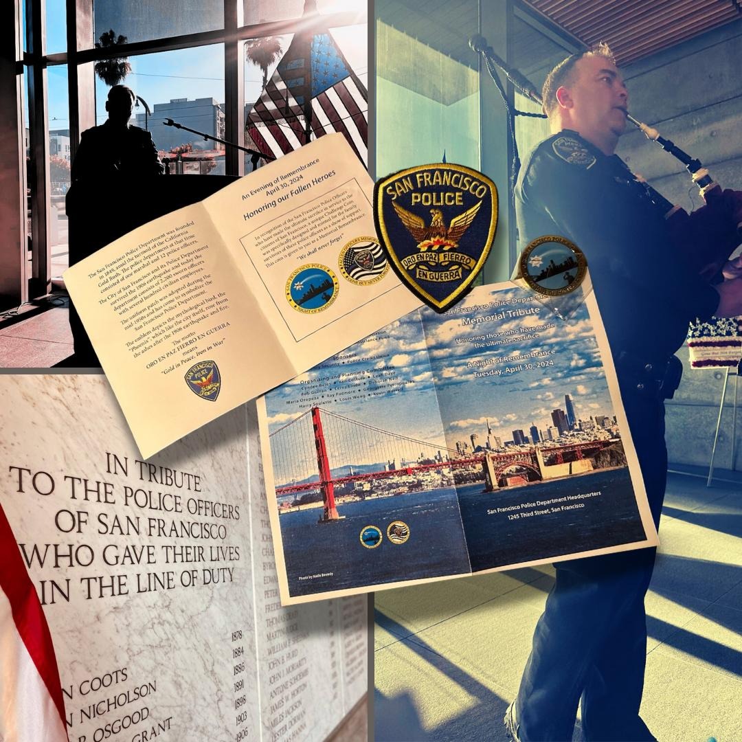Yesterday, the SFPOA joined with @sfpd Bay Area Law Enforcement Assistance Fund for an evening of remembrance of the SF Police Officers who lost their lives in the line of duty. The sun’s light into the room was overpowering, making photography impossible, but reminding us that