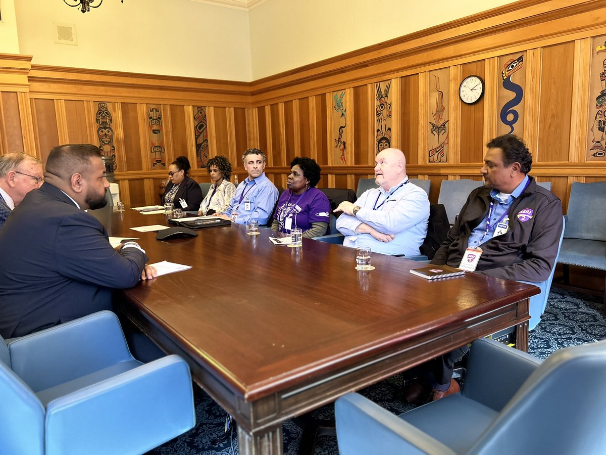Today, we welcomed Service Employees International Union Local 2 @seiulocal2can for meeting with me and my colleagues @BowinnMa @GeorgeChowBC @rparmarBC and @BruceRalston @BCLegislature and discussed their concerns regarding better working conditions for all service workers