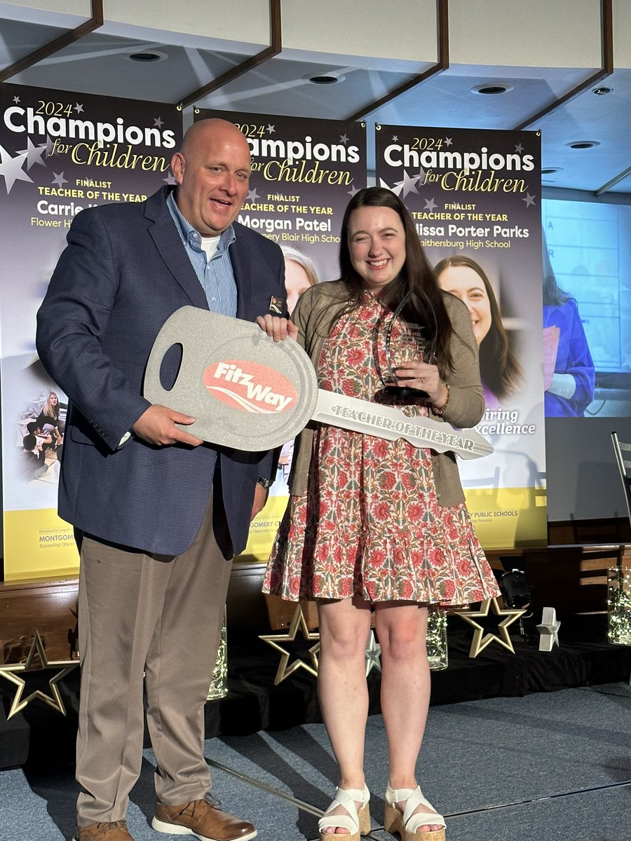 MAJOR Congratulations to Melissa Porter Parks, English language development teacher at Gaithersburg High School, for winning the Teacher of the Year award 👏🎉👏