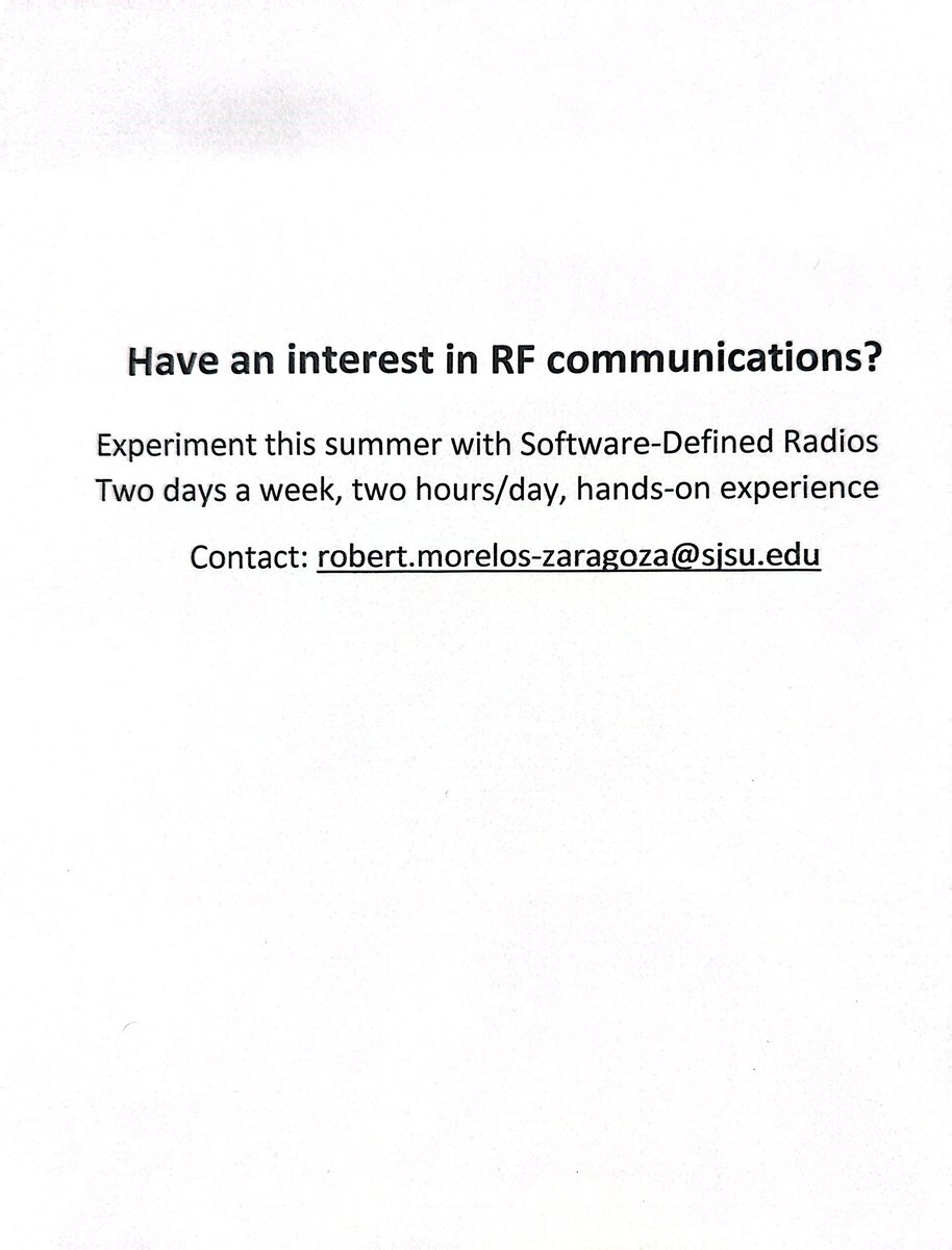New Opportunity this Summer with Software-Defined Radios
#softwaredefinedradio #sjsu #summer #summeropportunity #handsonlearning #electricalengineering