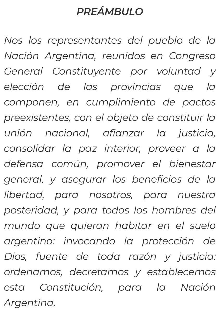 El Preámbulo de nuestra Constitución El comienzo de la Argentina potencia En mi época,nos hacían pasar al frente y decirla de MEMORIA Ahora,no se si los jóvenes saben q es esto 👇