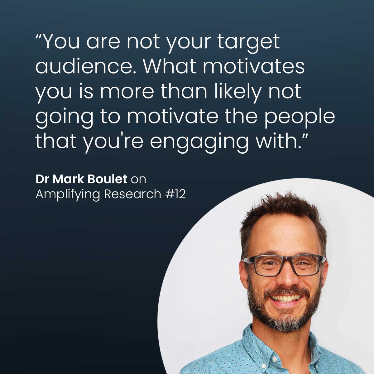 In episode 12 of Amplifying Research Dr #MarkBoulet says that the path to getting individuals to change their #behaviour starts with understanding your #audience! Find out more about using behavioural science and insights to amplify research here! amplifyingresearch.com/podcast/12-dr-……