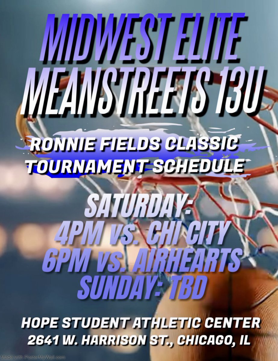 BIG weekend ahead for 13U Midwest Elite Meanstreets! We’ll be playing in the “Ronnie Fields Classic” in Chicago, IL 💙🤍🖤🏀