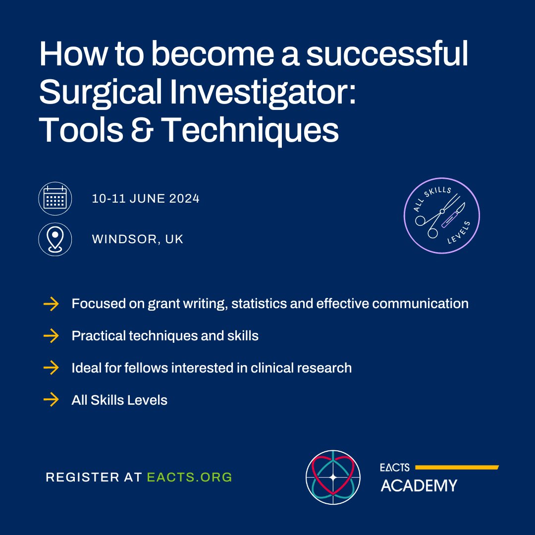 Are you currently involved in a surgical research project? 💡 We encourage established scientists, new investigators, researchers and fellows interested in clinical research to attend our Surgical Investigator course in June! Register 👇 bit.ly/3VVmfLc