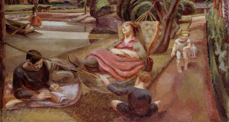Painted by #bloomsburygroup artist #duncangrant, ‘The Hammock, Charleston’ depicts a scene in the garden of the home he shared with #vanessabell, her children and, also at that time, the economist Maynard Keynes. Oil on Canvas, 1921-22 (Laing Art Gallery). beyondbloomsbury.substack.com