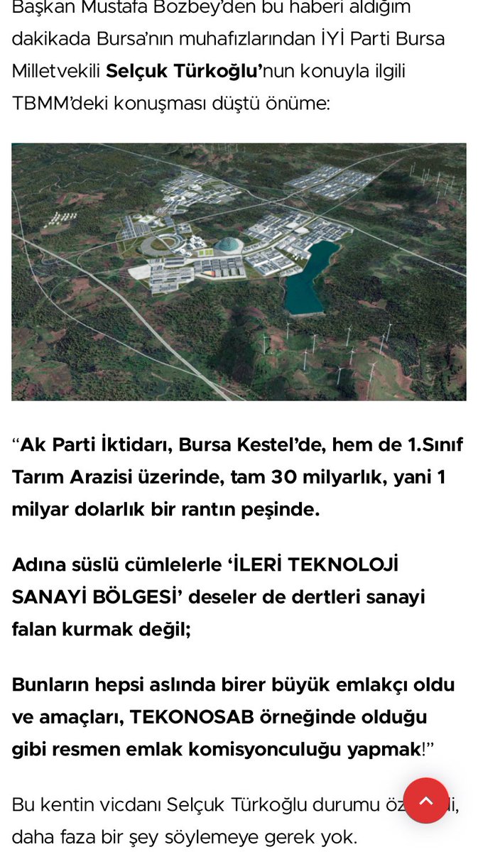 Kestel Soğuksu’daki, “sanayi projesi” adı altındaki talan projesiyle ilgili Meclis konuşmamı köşesine taşıyan, kent sorunlarına duyarlı Gazeteci Yazar Ağabeyim Sn. Yüksel Baysal ’a (@yukselbaysal16) teşekkür ediyorum. “Bursa’yı parselleyip, rant yaratmak isteyenlere üzücü haberi…