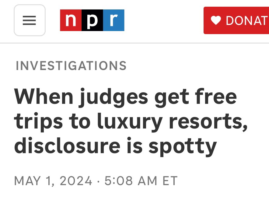 Last year, @LeverNews published a blockbuster investigation about judges’ luxury travel bankrolled by billionaire-funded groups. Now NPR fills in the other side — the luxury travel that judges aren’t even disclosing.