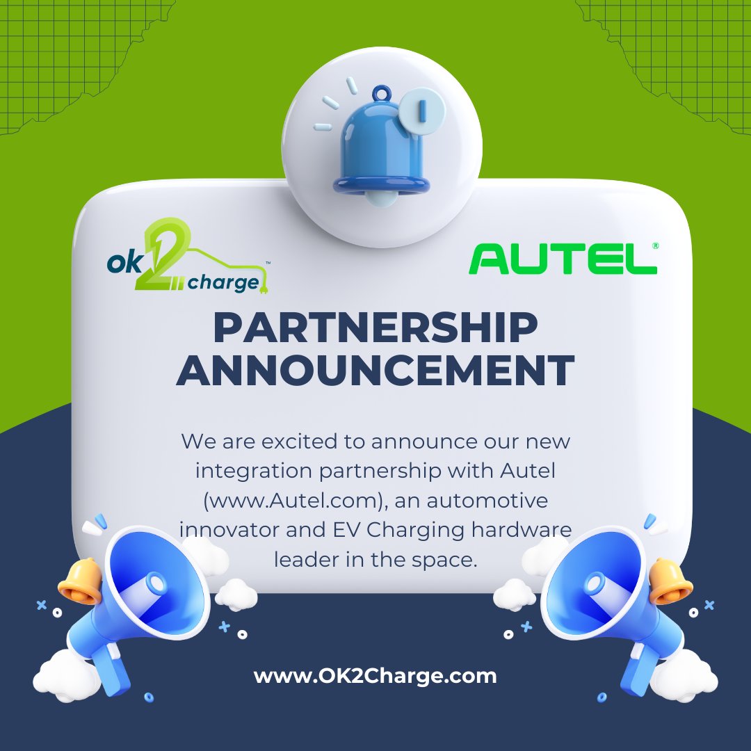 🚀 Exciting news! We've partnered with Autel to enhance EV charging infrastructure. Tailored solutions for real estate, effortless management, and scalability for property growth. #OK2Charge #Autel #EVcharging #Partnership