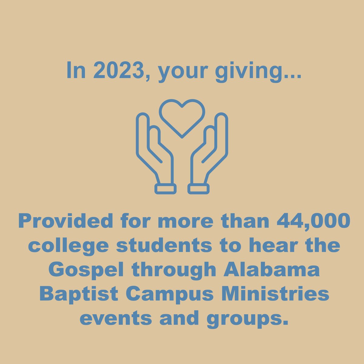 In 2023, 50% of Alabama Baptists' Cooperative Program gifts were utilized right here in Alabama to spread the gospel, plant churches, disciple students, serve those in need and more!