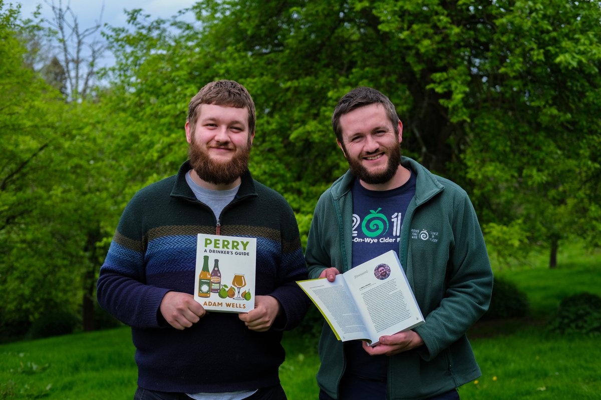 Here's my excited brother and I holding our copies of @Adam_HWells's book, published today by @CAMRA_APPLE, 'Perry: A Drinker's Guide.' And wow are we happy about it!! This book is a sensational achievement by one of the very best we have. A complete encyclopedia of perry!