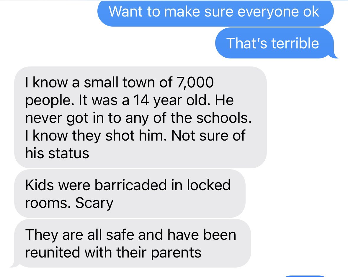 My sister in Mt Horeb says the shooter is 14 years old! When are we going to change these gun laws and make it harder to get a gun?