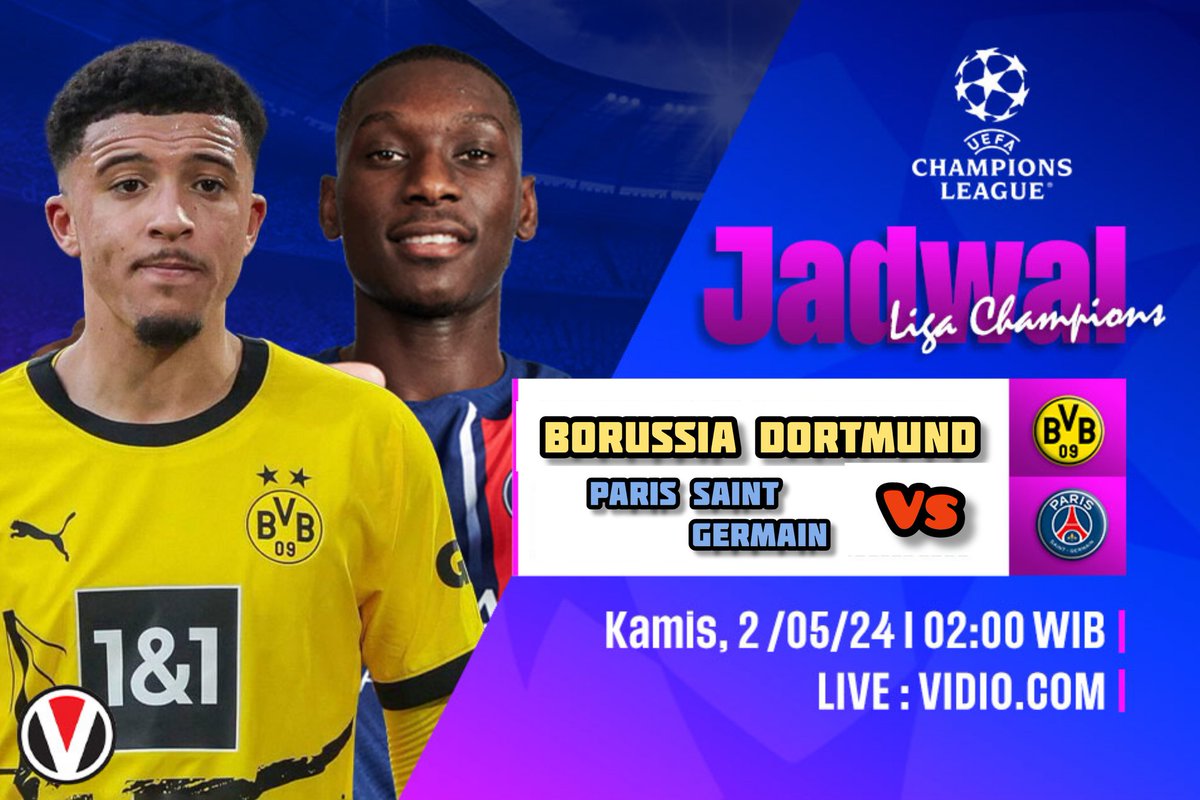 AnggaLangit7's tweet image. borussia dortmund vs paris saint germain || liga champions uefa || kamis 2 Mei 2024
#jadwalpertandinganbola #hariini
#dinihari #BorussiaDortmund #vs 
#ParisSaintGermain #ligachampionsuefa #VideoViral #FYP #fypシ #fypシviral