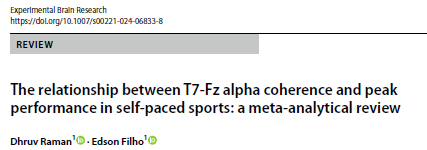 Edson Filho, PhD, CMPC (@esmfilho) on Twitter photo 🚨 New Publication with <a href="/raman397/">Dhruv Raman</a>
Lower alpha band coherence in the T7-Fz intra-hemispheric pathway is strongly linked to peak performance in self-paced sports. Implications for choking, flow, and neurofeedback.
👉link.springer.com/article/10.100… 🚨 New Publication with <a href="/raman397/">Dhruv Raman</a>
Lower alpha band coherence in the T7-Fz intra-hemispheric pathway is strongly linked to peak performance in self-paced sports. Implications for choking, flow, and neurofeedback.
👉link.springer.com/article/10.100…