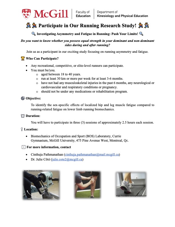 Recruiting participants for a lab-based study on running (in Montreal)