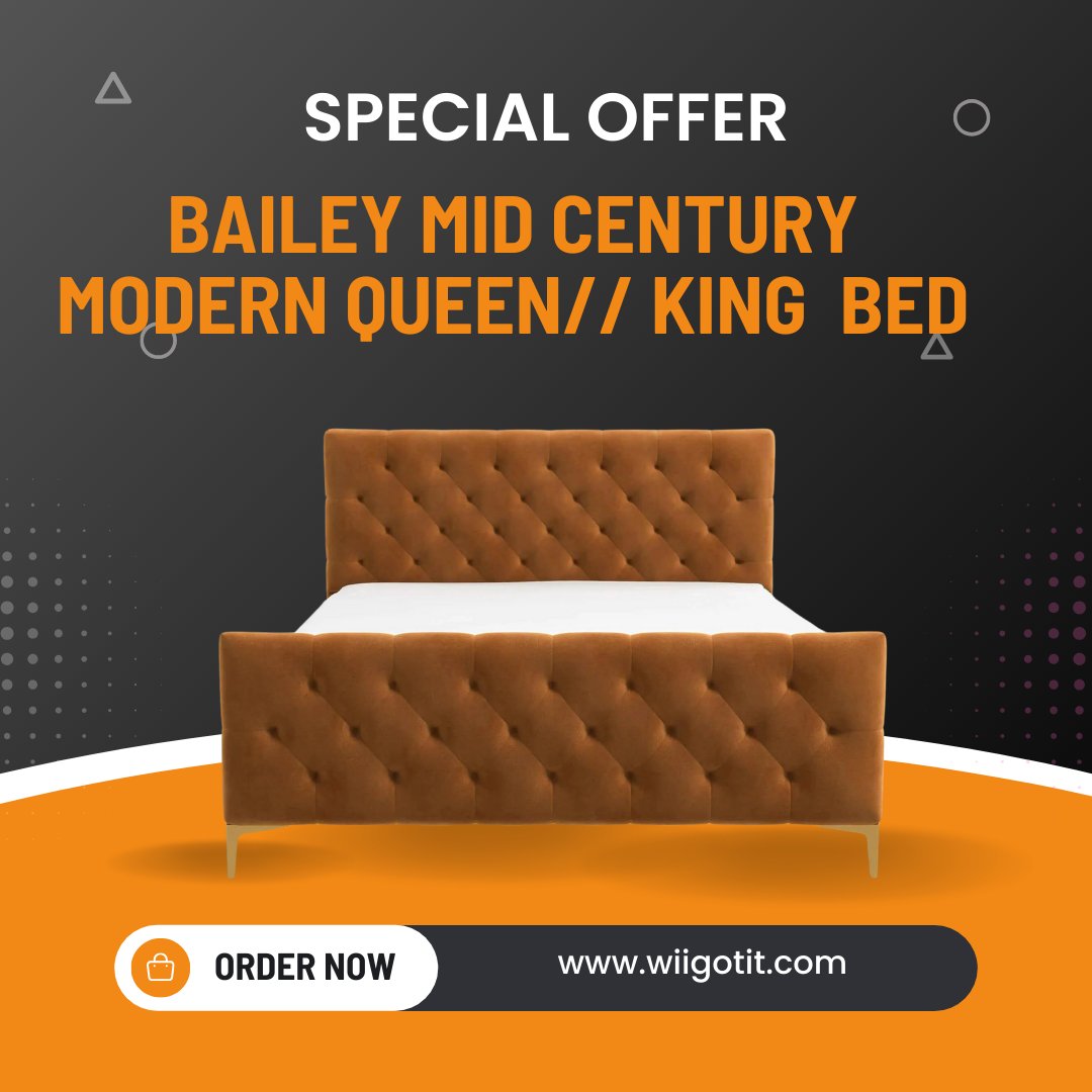 🌟 Sleep in style with our Bailey Mid-Century Modern Queen/King Bed! ✨🛏️ Its sleek design and sturdy construction make it the perfect centerpiece for your bedroom. Say hello to sweet dreams and timeless elegance! #HomeDecor #BedroomGoals 🌙💤
