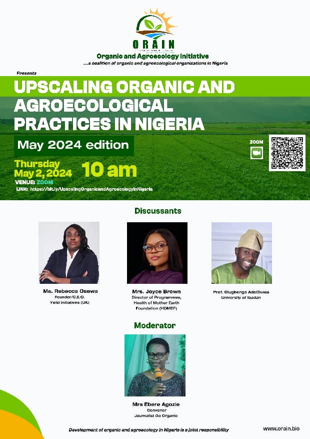 GfhnewsC's tweet photo. Organic and Agroecology Initiative (ORAIN)
...a coalition of organic and agroecology organizations in Nigeria 

Presents

 Upscaling Organic and Agroecological Practices in Nigeria Series: 
May 2024 Edition https://t.co/LIXeAxpw9C