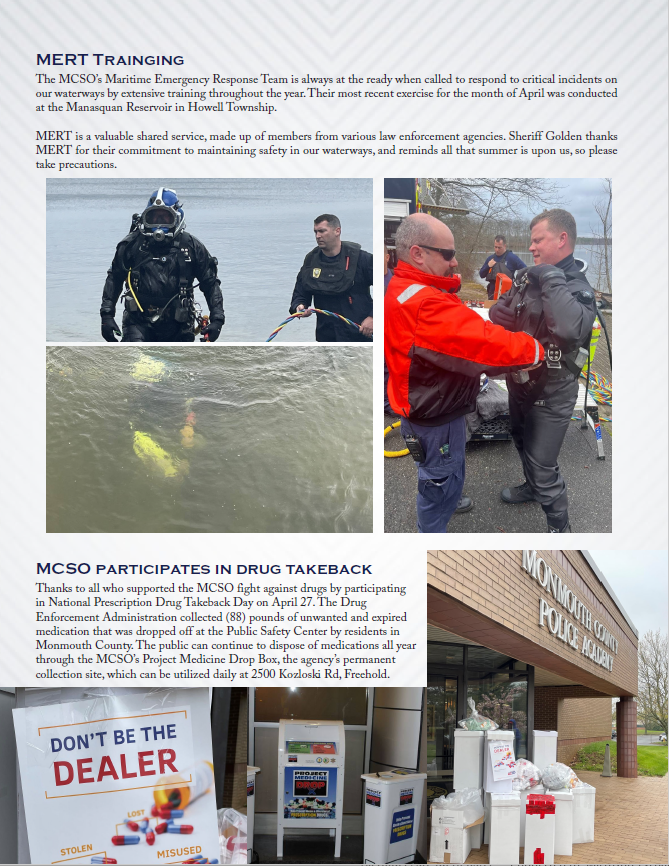 MonmouthSheriff's tweet photo. See below link to @SheriffGolden's Newsletter for April 2024, which includes the latest efforts&amp;initiatives the #MCSONJ makes to ensure public safety.
You can always keep up to date with our monthly newsletter here on Twitter to learn more about the MCSO.

https://t.co/zNYZ5HIyA8 https://t.co/NeNgKMes7n