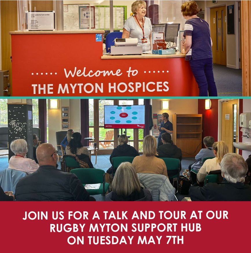 🌟 Join us for ‘Talk and Tour’ at our Rugby Myton Support Hub this Dying Matters Awareness Week on Tuesday, May 7th! 🌟 #MidlandsHour Meet the team, have a tour of the site & ask any questions. 🔴 Spaces are limited! Fill out a short RSVP form online at buff.ly/3J68NfG