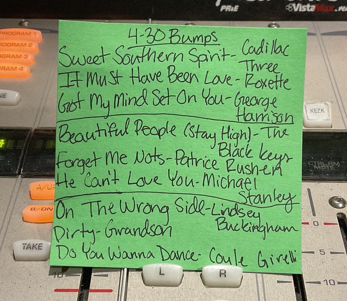 #MarkReardonShowbumps @971FMTalk 04/30/24 (Forgot to post on Monday!) @thecadillac3 @TheRealRoxette @GeorgeHarrison @theblackkeys @MsPatriceRushen (inspired by watching BIG last weekend and “Forget me nots” was featured!) @RockGodMSB @LBuckingham @grandson @CoyleGirelli