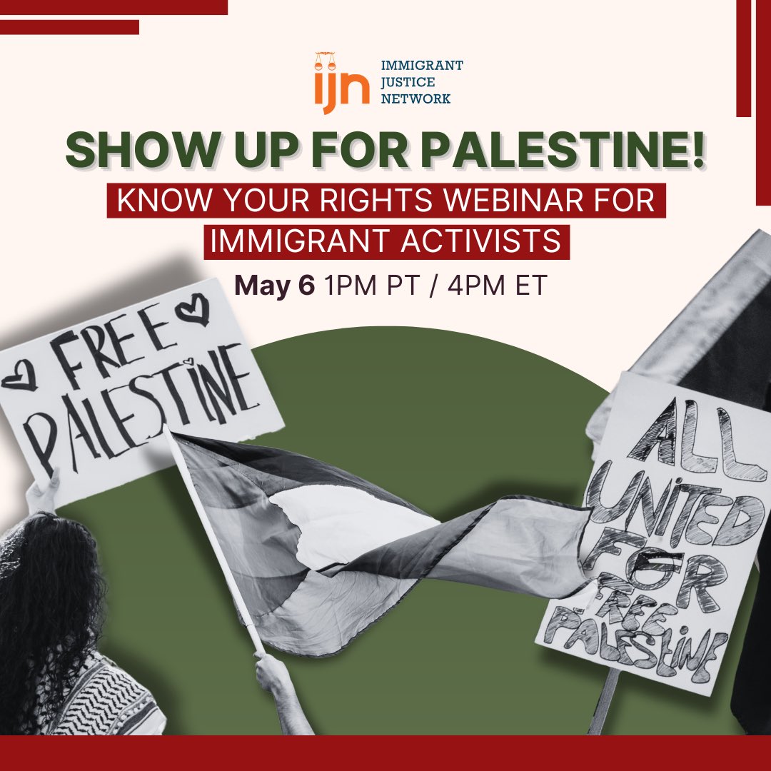 As we continue to witness mass mobilizations across the country to help stop the ongoing genocide in Gaza, it’s important for immigrant and non-citizen activist to know their rights while participating in protests. Register: bit.ly/KYR4ImmigrantA…