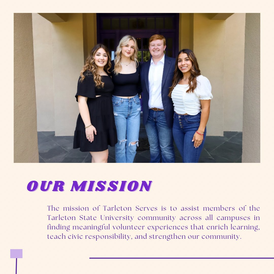 Tarleton Serves is excited to announce the new 2024-2025 Executive Team!!! We are beyond excited to serve this organization this upcoming year 💜