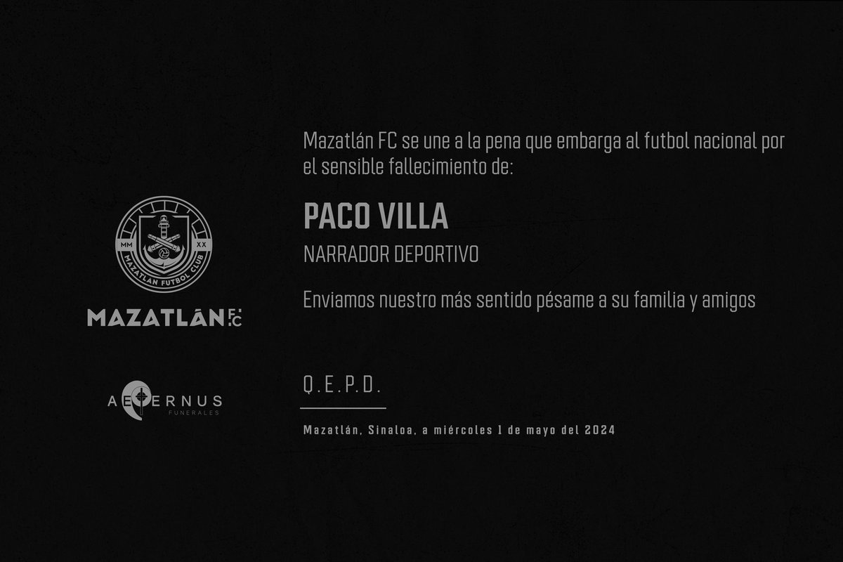 Fuerte abrazo a familiares y amigos. Descanse en Paz, @Paco_Villa_ 🕊️