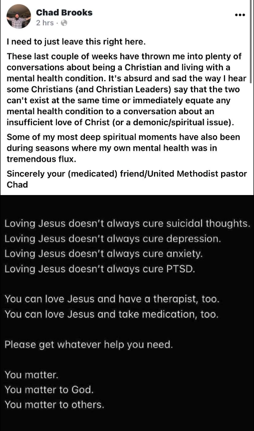 With all of the JM stuff hitting the feeds today. Posted this a few years back on FB and it still gets shared by friends. 

We can talk about mental health and faith.