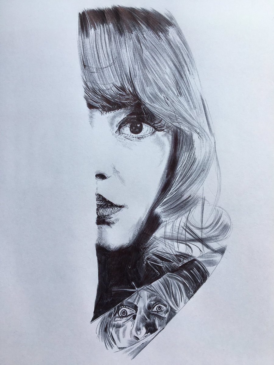 Been a while since I shared a portrait on here. 
Anya Taylor Joy in #LastNightInSoho. 
Biro on A4 12 hours ✌🏾 
@anyataylorjoy @edgarwright 
Find more on The Other Place 😎🤫