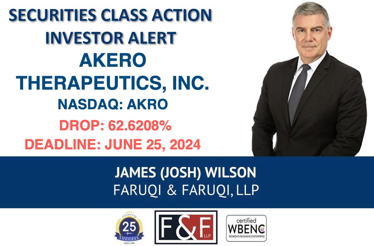 Akero Therapeutics, Inc. Class Action Lawsuit $AKRO

Akero Therapeutics Deadline: June 25, 2024                    

Learn More Here: faruqilaw.com/AKRO 

#faruqilaw #NASDAQ #NASDAQListed #stocks #stockmarketnews #StocksInNews #investing