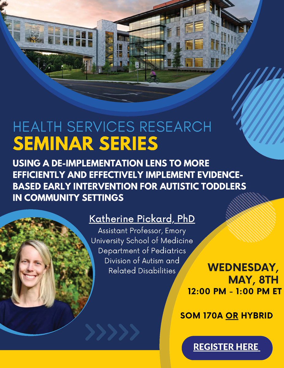 Join us next week for our HSR Seminar Series featuring, Assistant Professor Katherine Pickard, PhD.  

May 8th, 2024 | 12-1pm ET | SOM Rm 170A or zoom  

Register here: zoom.us/webinar/regist…