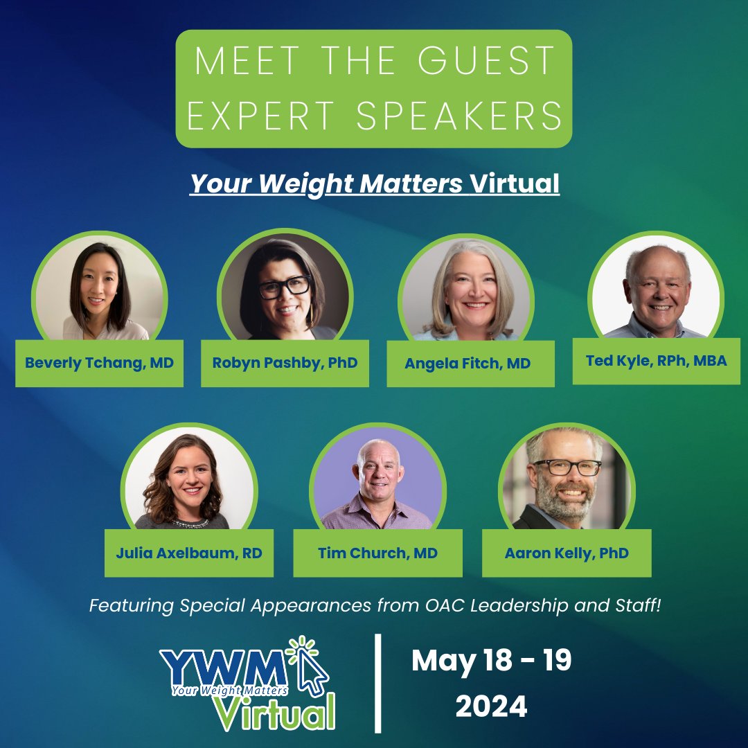 Meet the Speakers for OAC's Your Weight Matters Virtual Convention! Join us May 18-19 to learn from leading experts. 

👉 Registration is FREE! Secure your spot today: ywmconvention.com/ywm-virtual/re…

 #YourWeightMatters #VirtualLearning #HealthExperts #CECredits