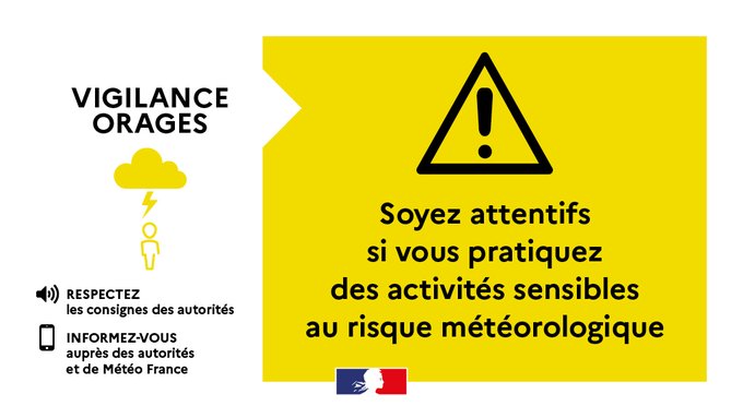 ⚠️🟡#VigilanceJaune #Orages pour le département du #Nord ce 01/05/24, 23h00, et jusqu'au 02/05/24, 06h00. Soyez prudents dans vos activités et déplacements.