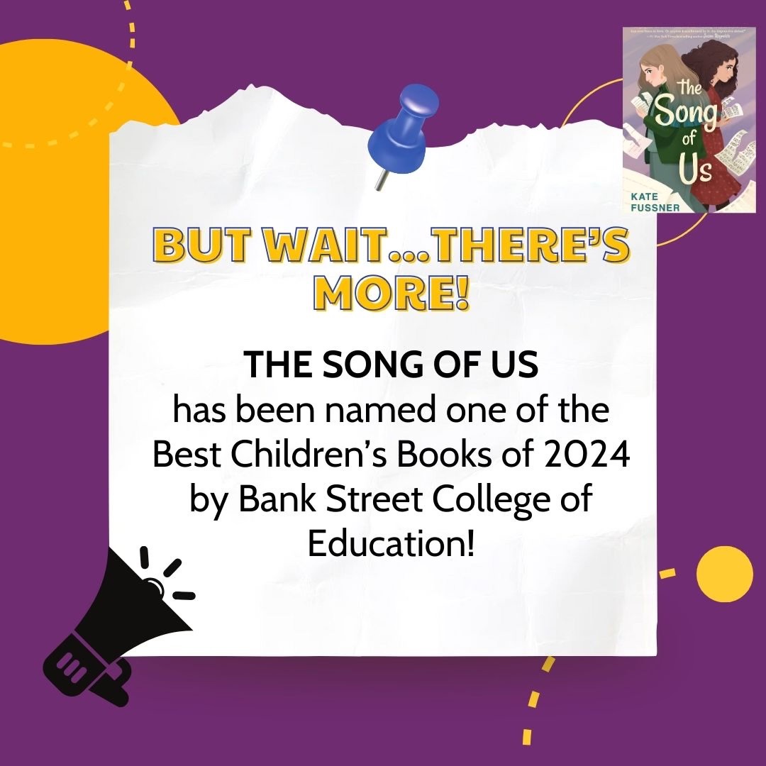 More good news for today! THE SONG OF US was named by Bank Street College of Education a best children’s book for 2024! Grateful that more educators, librarians, and young people will find Olivia and Eden. ❤️ 🌈 📚