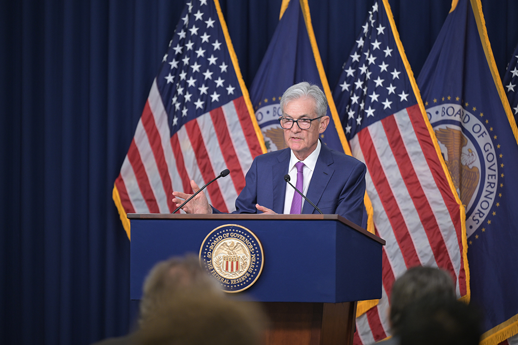 Chair Powell answers reporters' questions at the FOMC press conference on May 1, 2024.