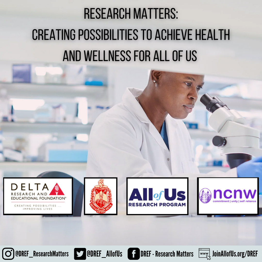 Since 2017,🔺@DREF_AllOfUs, along with our collaborative partners (@dstinc1913❤️ & @NCNWHQ💜), have conducted a national health initiative entitled “Research Matters: Creating Possibilities to Achieve Health and Wellness for All of Us.” @dref_1967 ✊🏾