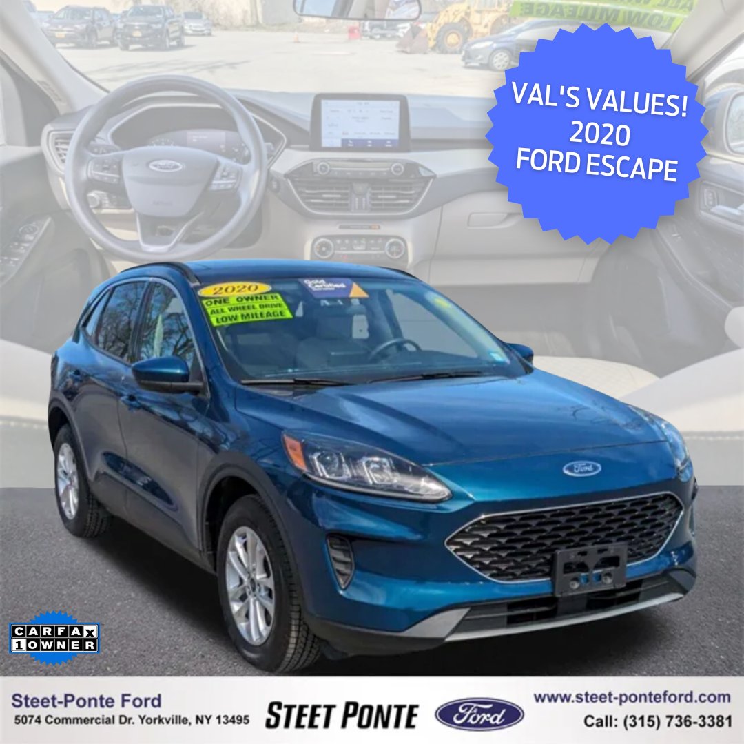 Drive with confidence in the 2020 Certified Pre-Owned Ford Escape, our Vals Values this week at Steet Ponte Ford! Experience premium features, exceptional performance, and unbeatable value. Visit us today ➡ bit.ly/4aZHRKT #CPOFordEscape #SteetPonteFord