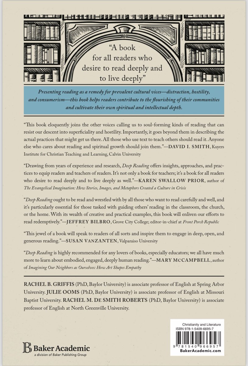 Deep Reading @BakerAcademic will be published this month! Here’s the back cover with blurbs from our wonderful endorsers, including @jeff_bilbro and @KSPrior