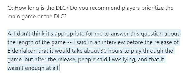 Miyazaki on the length of the dlc.