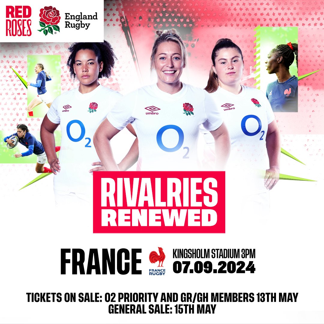 𝗜𝗡𝗧𝗘𝗥𝗡𝗔𝗧𝗜𝗢𝗡𝗔𝗟 𝗥𝗨𝗚𝗕𝗬 𝗔𝗧 𝗛𝗢𝗟𝗠 🏡 The @RedRosesRugby return to Kingsholm to take on @FranceRugby on Saturday 7 September. 🤩 🎟 Early access for Gloucester Rugby & @gloshartpury 2024/25 Club Members. 📰👉 bit.ly/RedRosesKingsh…