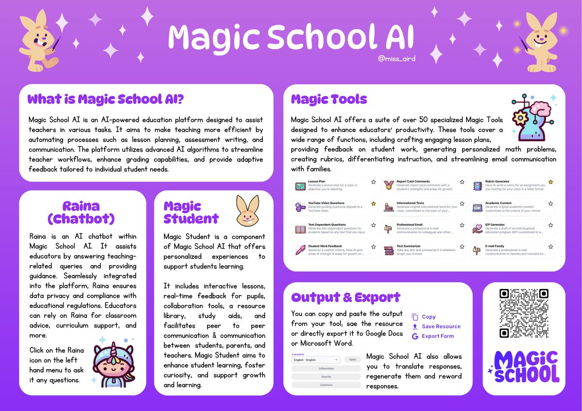 @magicschoolai is a great tool for teachers that supports you in your planning, resource creation, differentiation and making assessments. There's not a week goes by where I do a task that Magic School can help with. Whats your favourite tool? @jlo731 @adeelorama